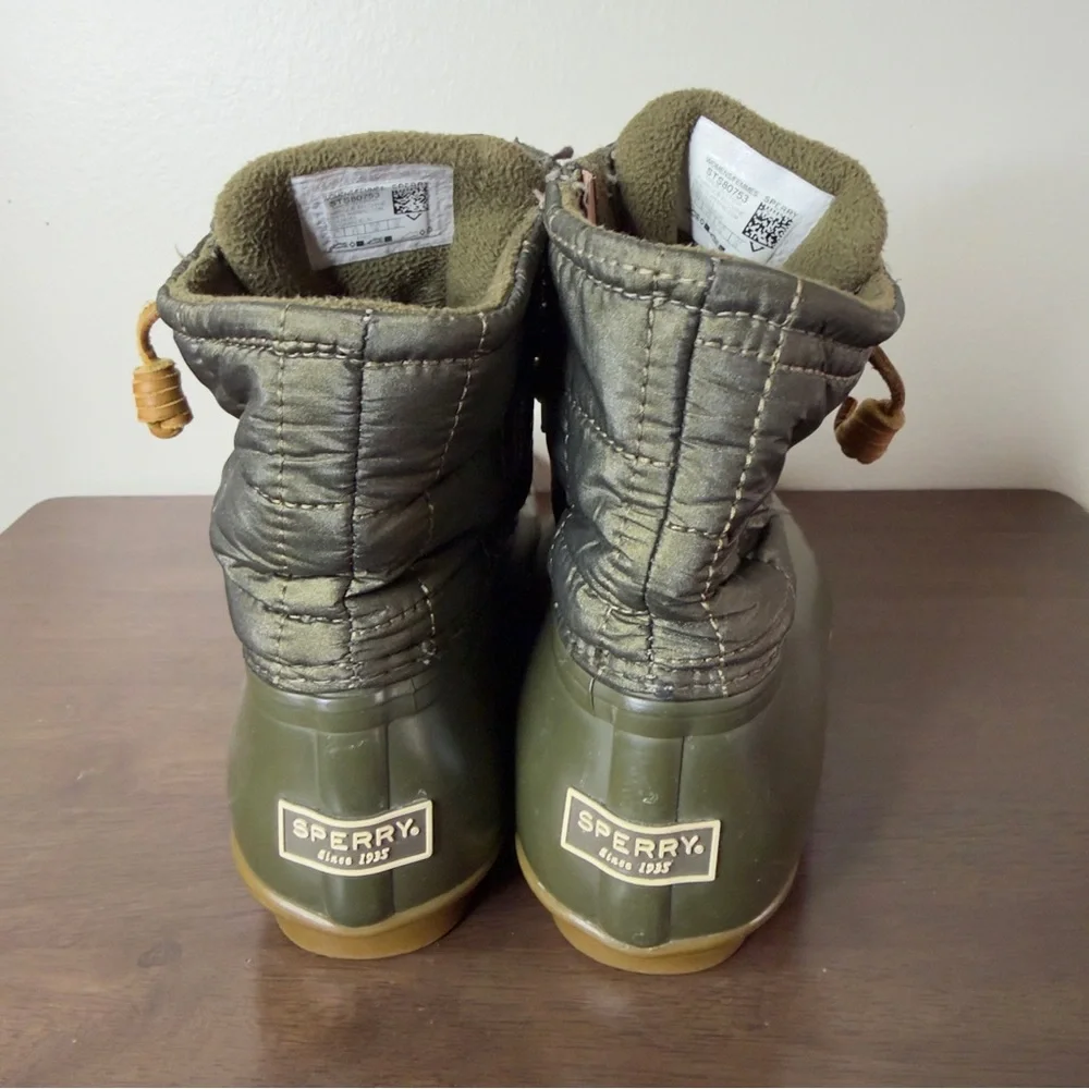 Sperry Saltwater Quilted Green Duck Boots Sz 8 Womens